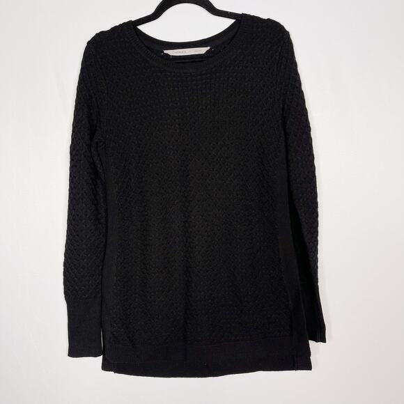 Athleta Small S Black Merino Wool Honeycomb Sweater Tunic Side Split Round Neck - Picture 1 of 12